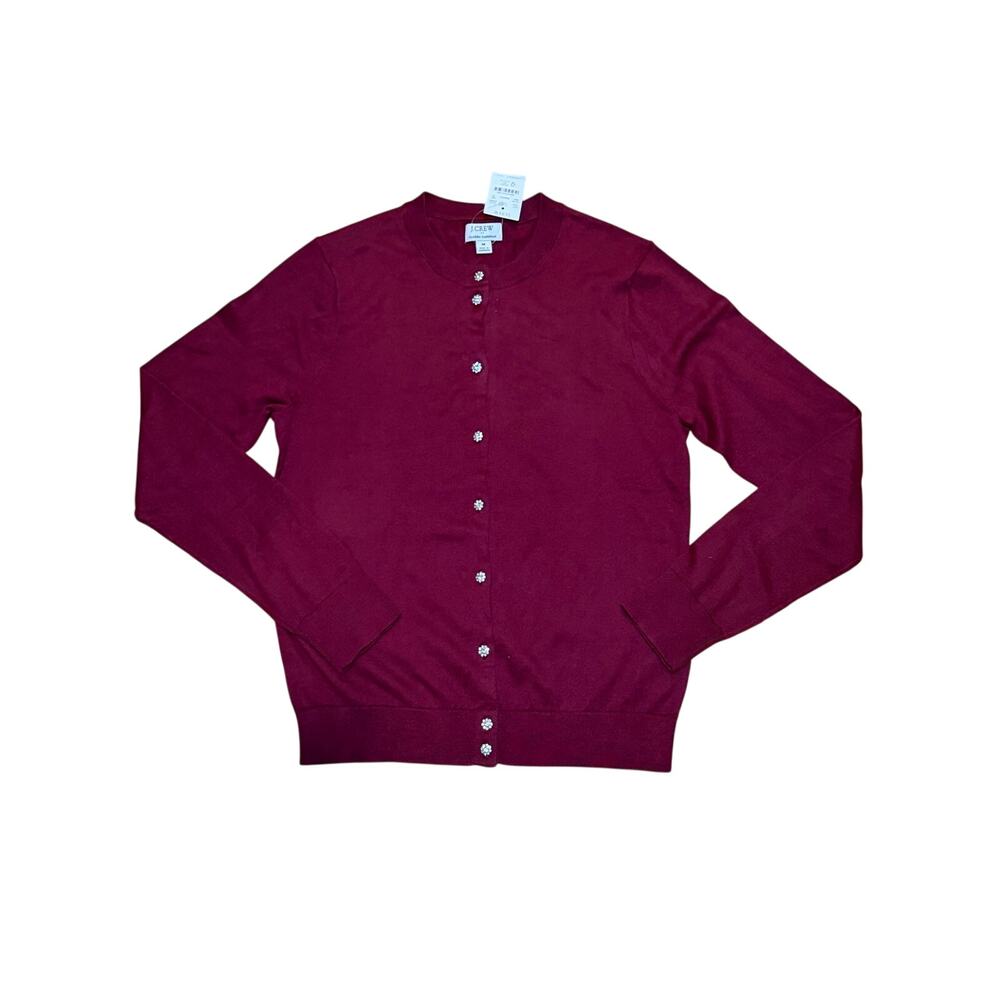 J.Crew Classic Burgundy Cardigan Sweater Jeweled Buttons Size Medium NWT - Picture 3 of 7